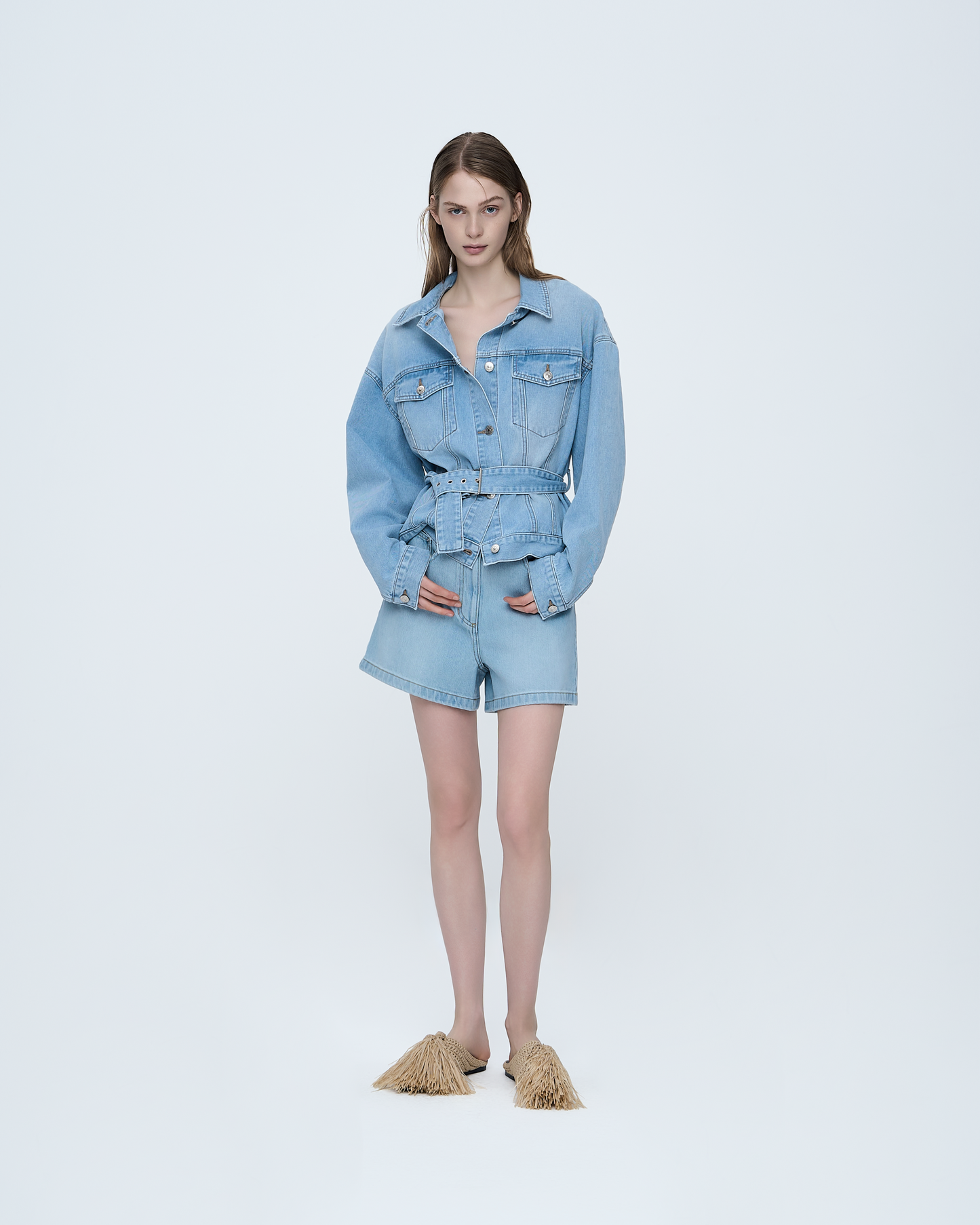 Ice-Washed Denim Shorts