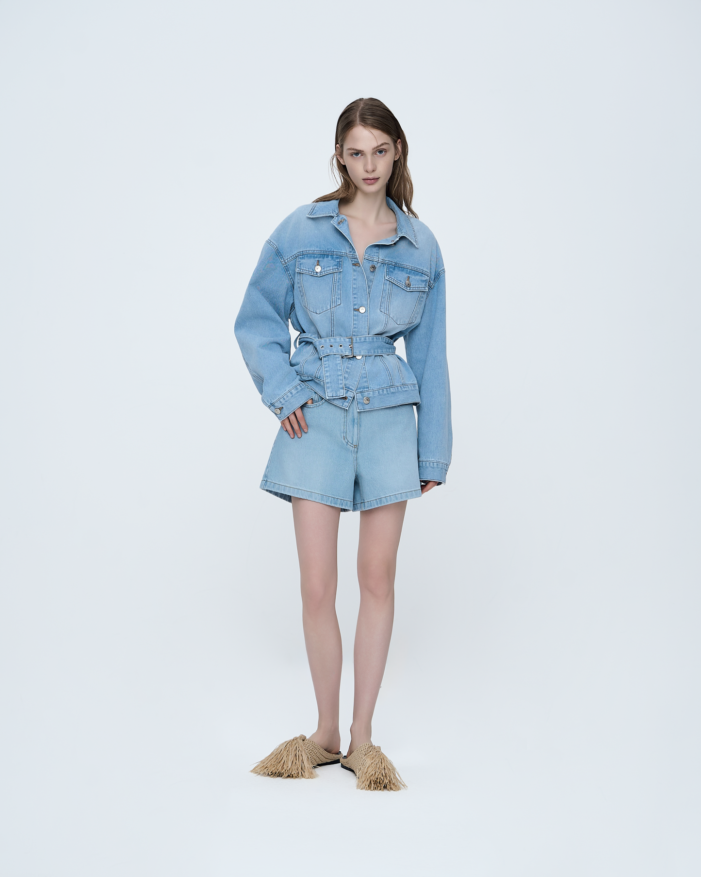 Ice-Washed Denim Shorts