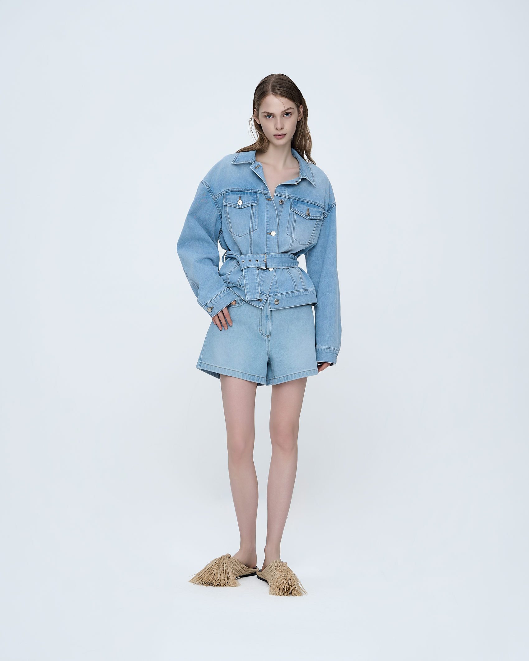 Ice-Washed Denim Shorts
