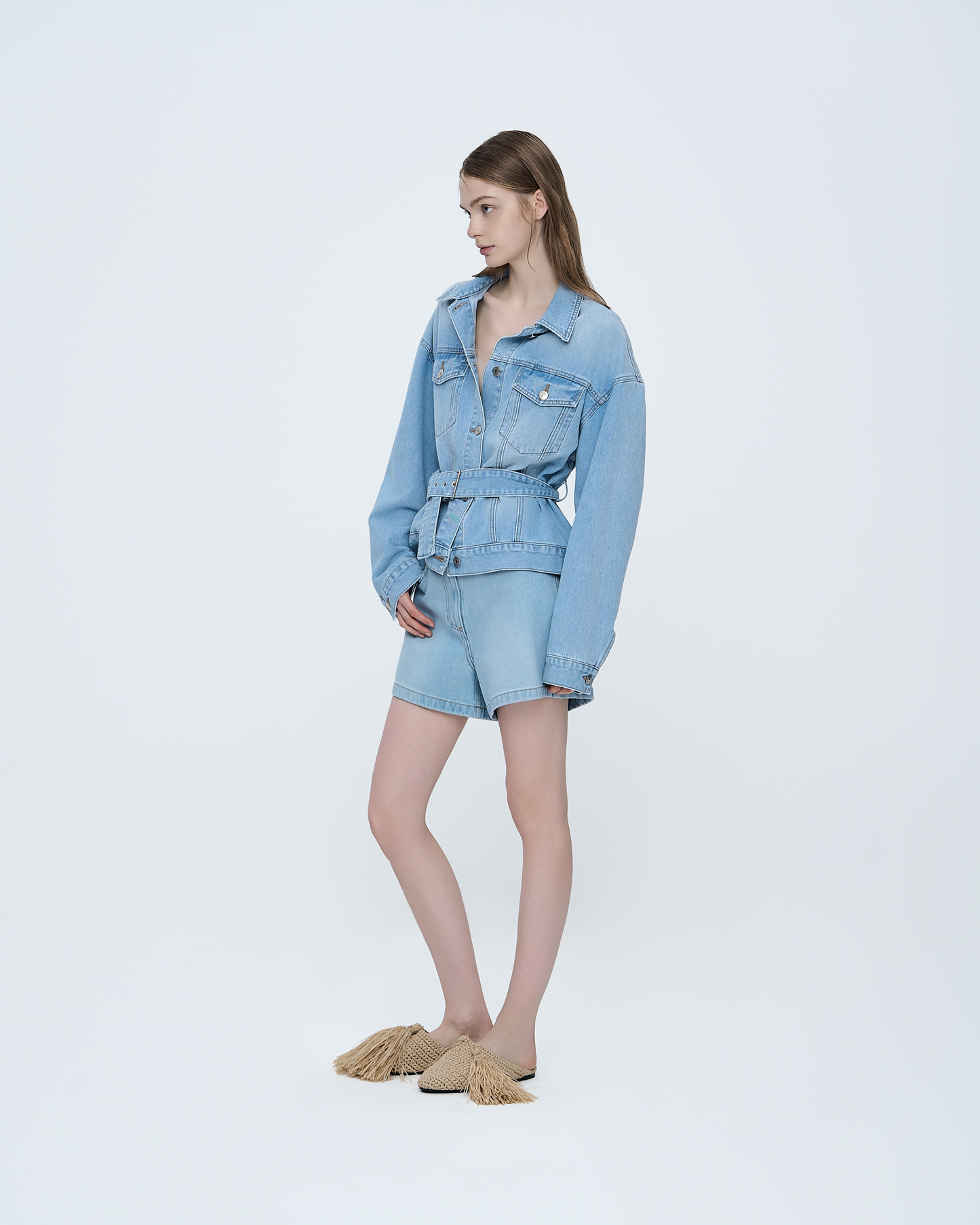 Ice-Washed Denim Shorts