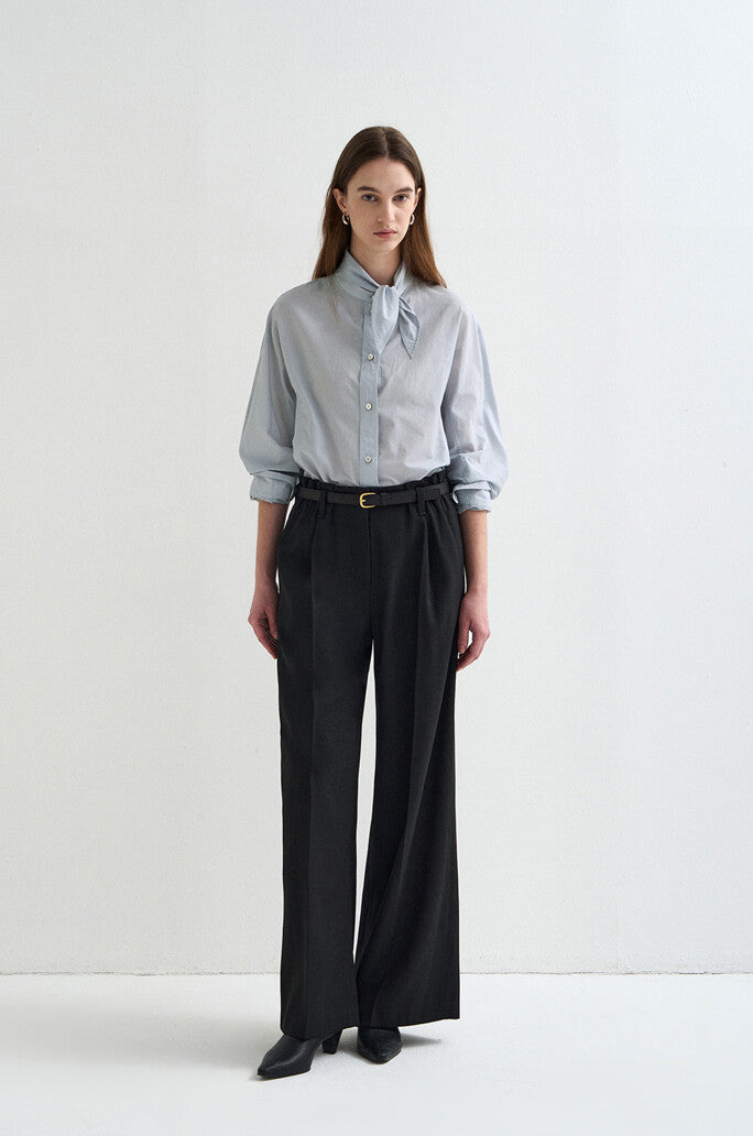 Scarf-Panel Stand Collar Blouse
