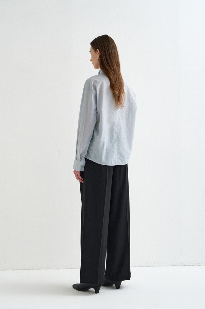 Scarf-Panel Stand Collar Blouse