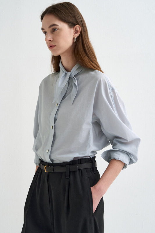 Scarf-Panel Stand Collar Blouse