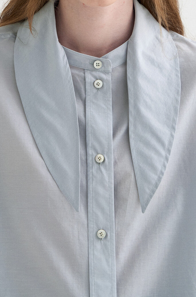 Scarf-Panel Stand Collar Blouse
