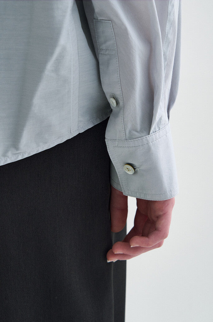 Scarf-Panel Stand Collar Blouse