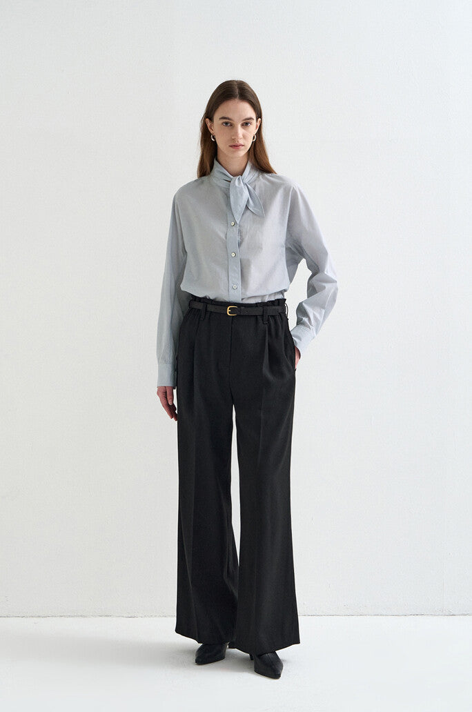 Scarf-Panel Stand Collar Blouse