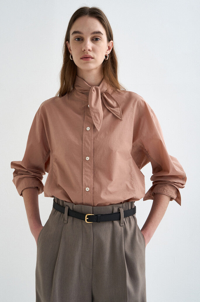 Scarf-Panel Stand Collar Blouse