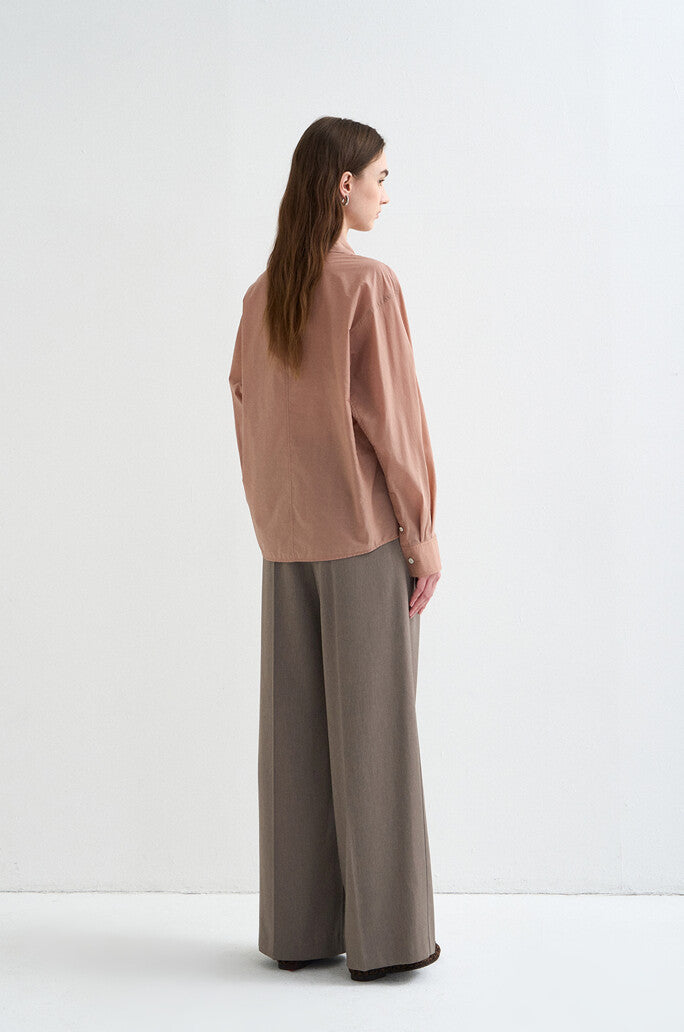 Scarf-Panel Stand Collar Blouse