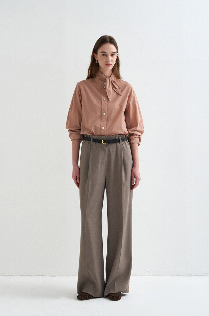 Scarf-Panel Stand Collar Blouse