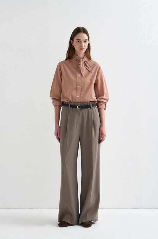 Scarf-Panel Stand Collar Blouse