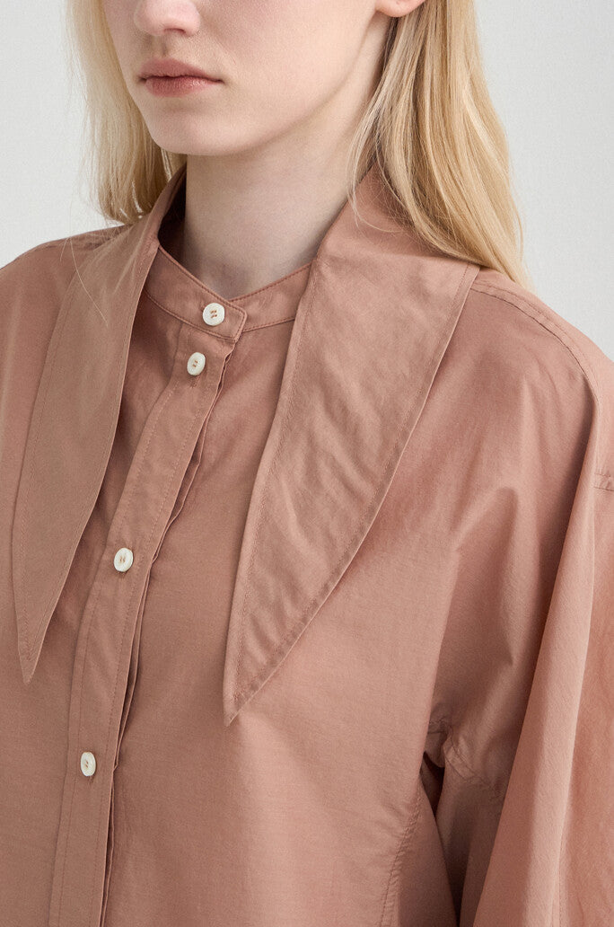 Scarf-Panel Stand Collar Blouse