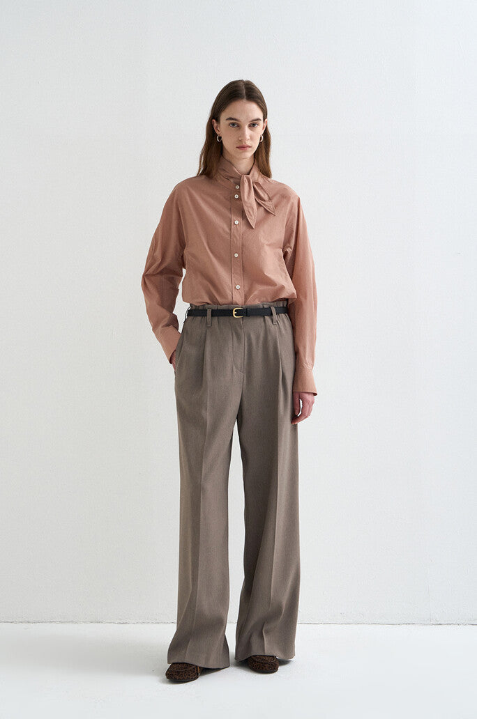 Scarf-Panel Stand Collar Blouse