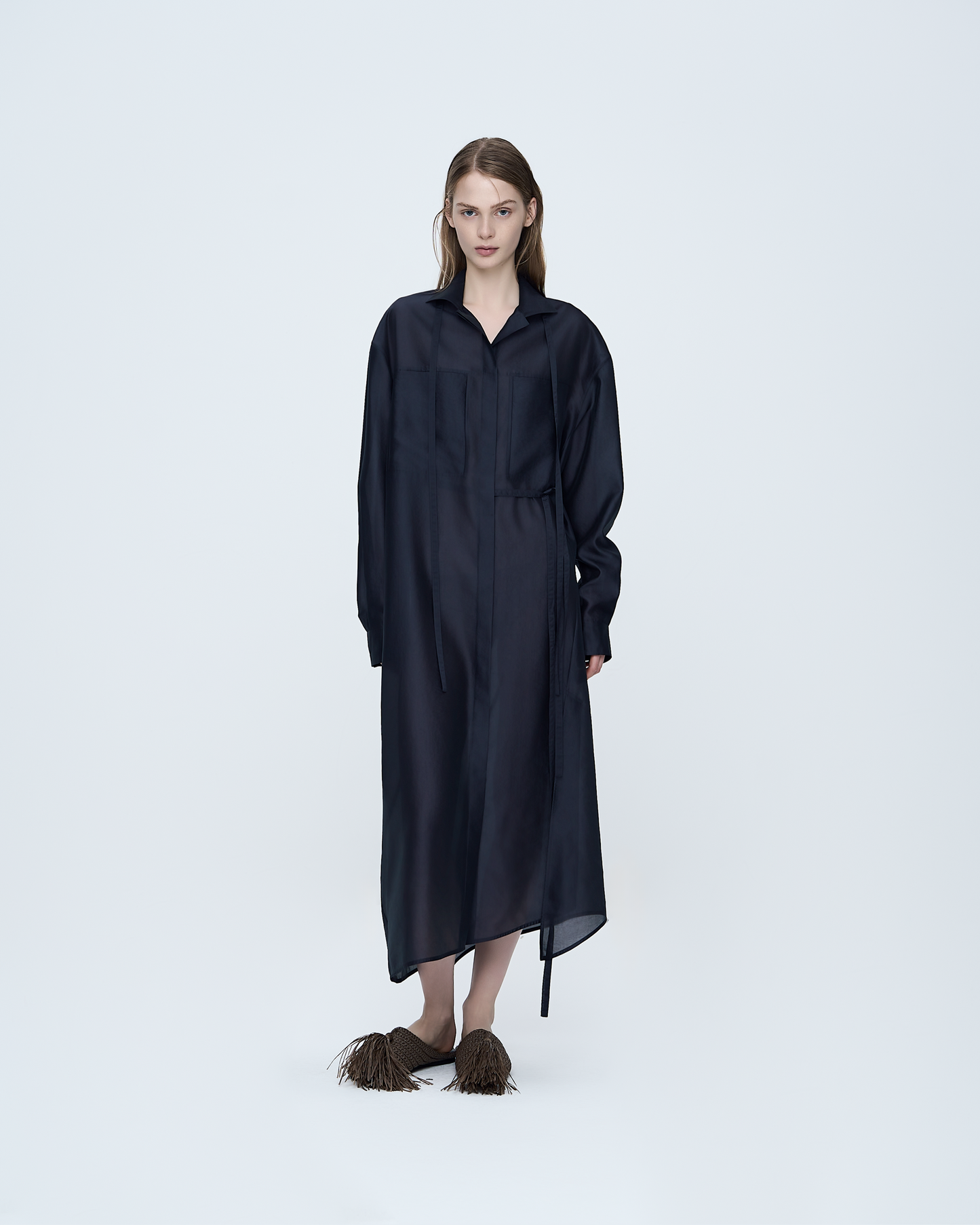 Tie-Waist Long Shirt Dress