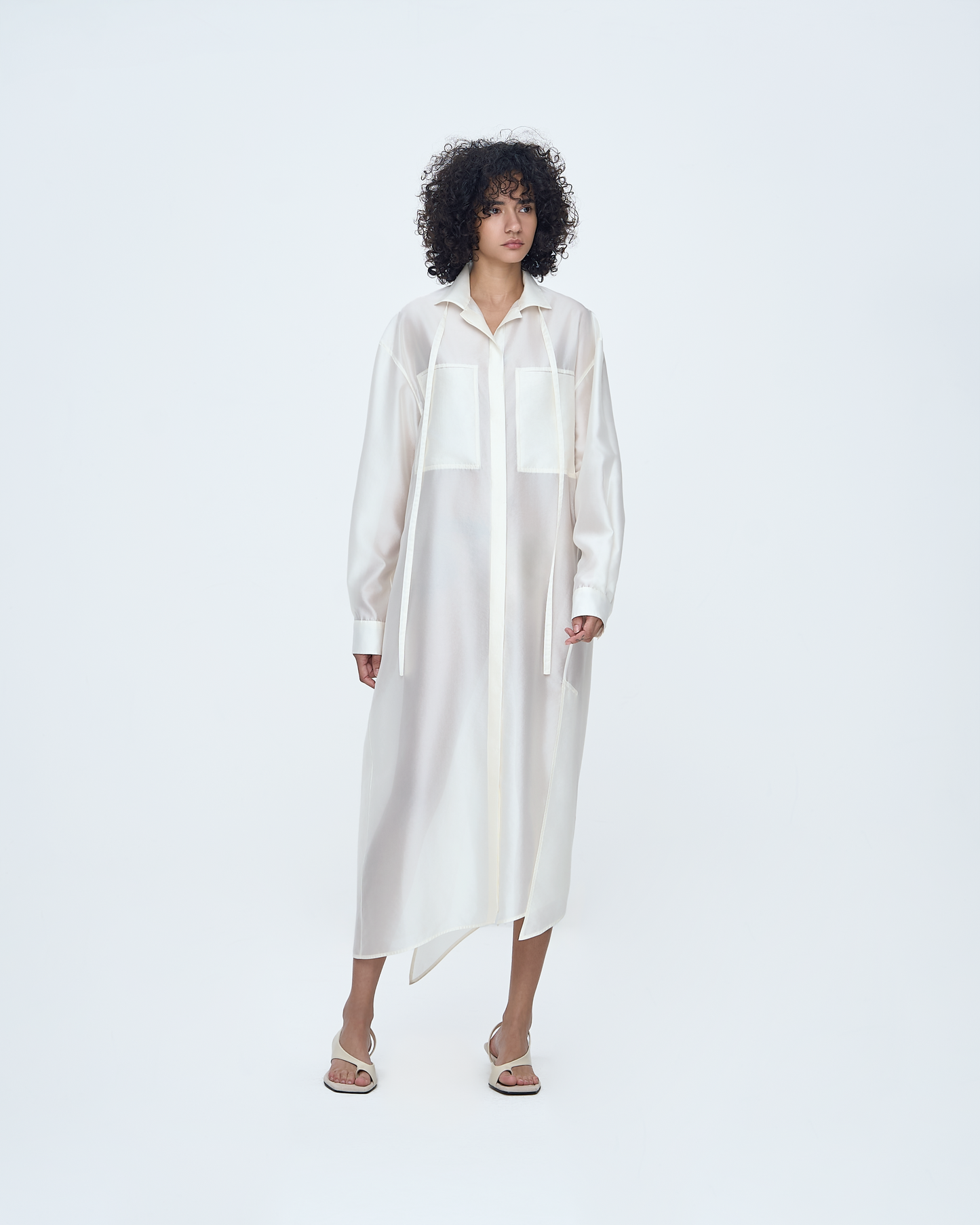 Tie-Waist Long Shirt Dress