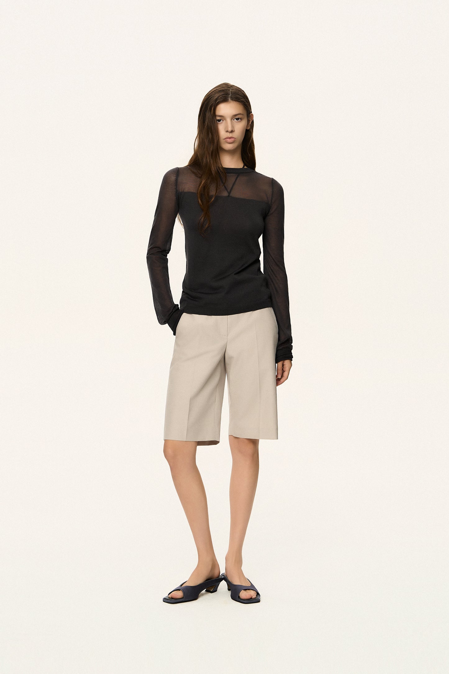 Contrast Panel Sheer Knit Top