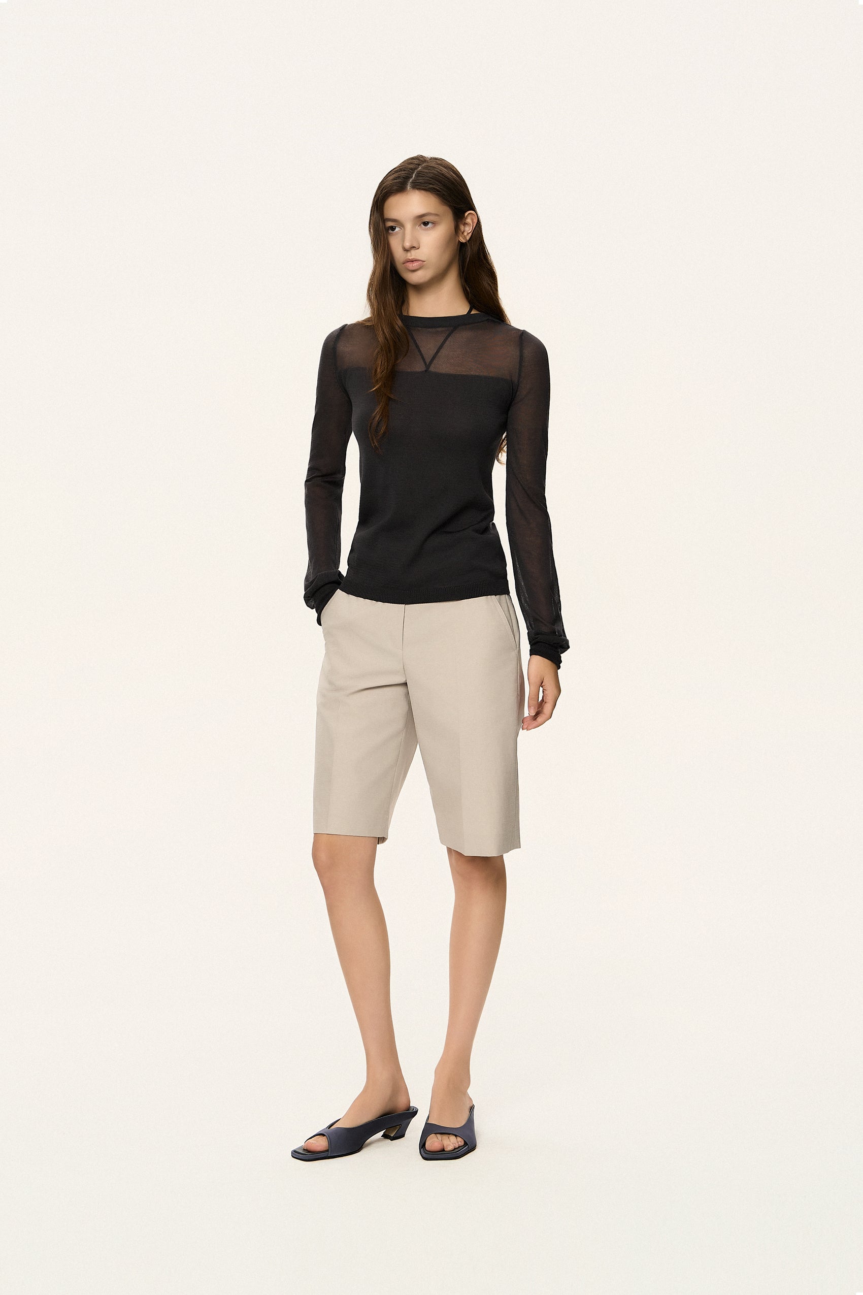 Contrast Panel Sheer Knit Top