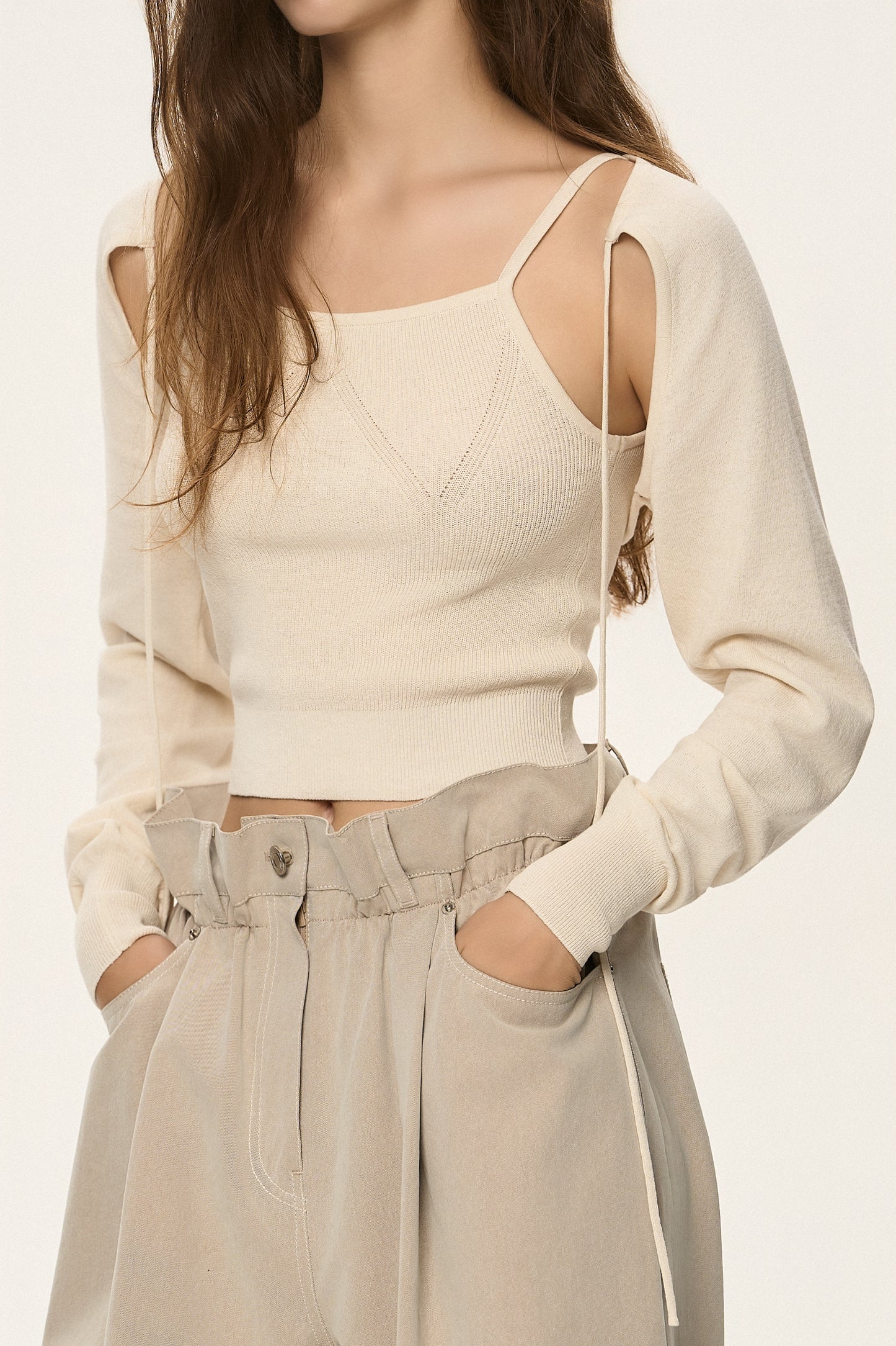 Square Neck Knit Bolero Top