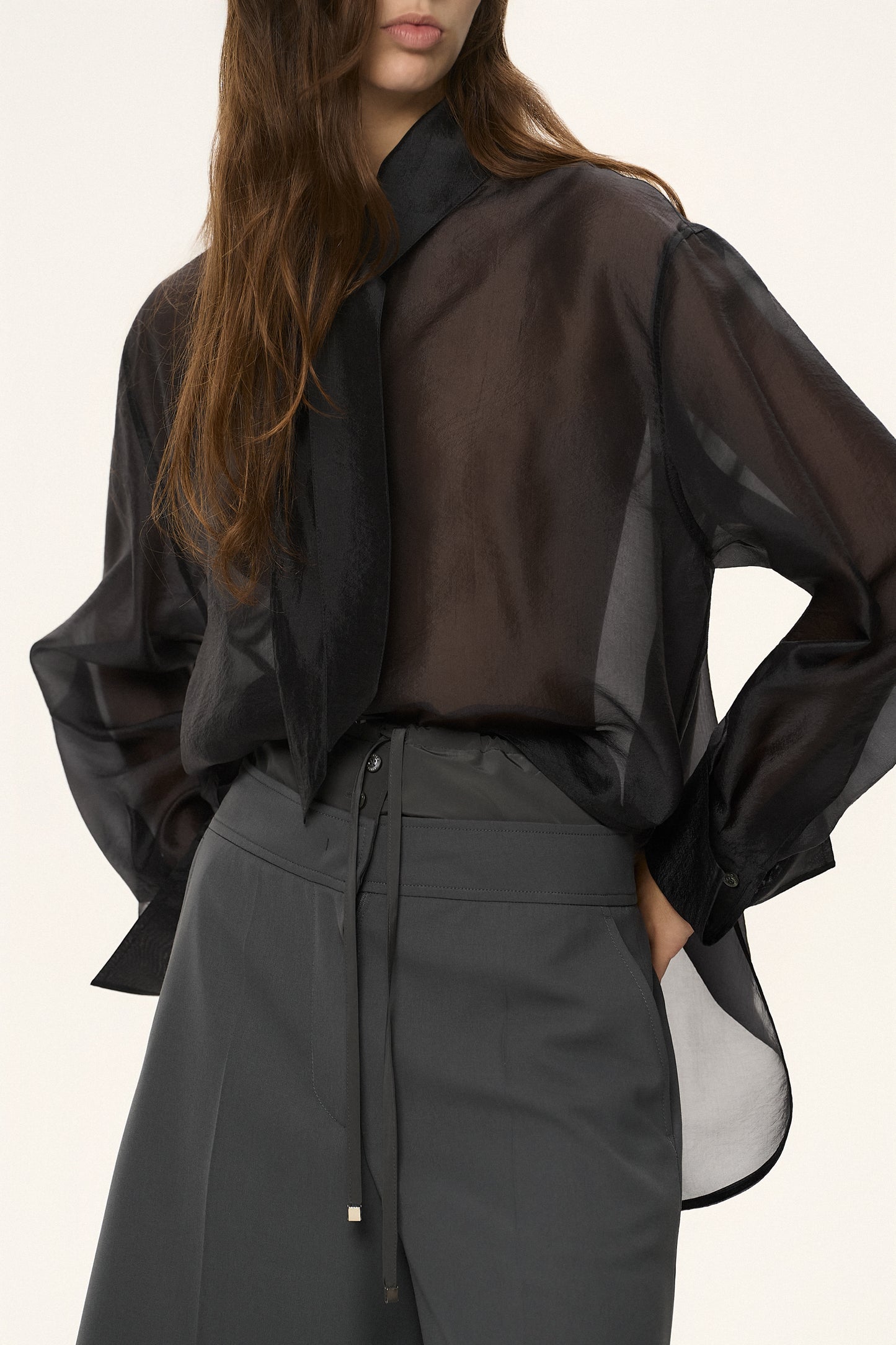 Sheer Scarf-Tie Blouse