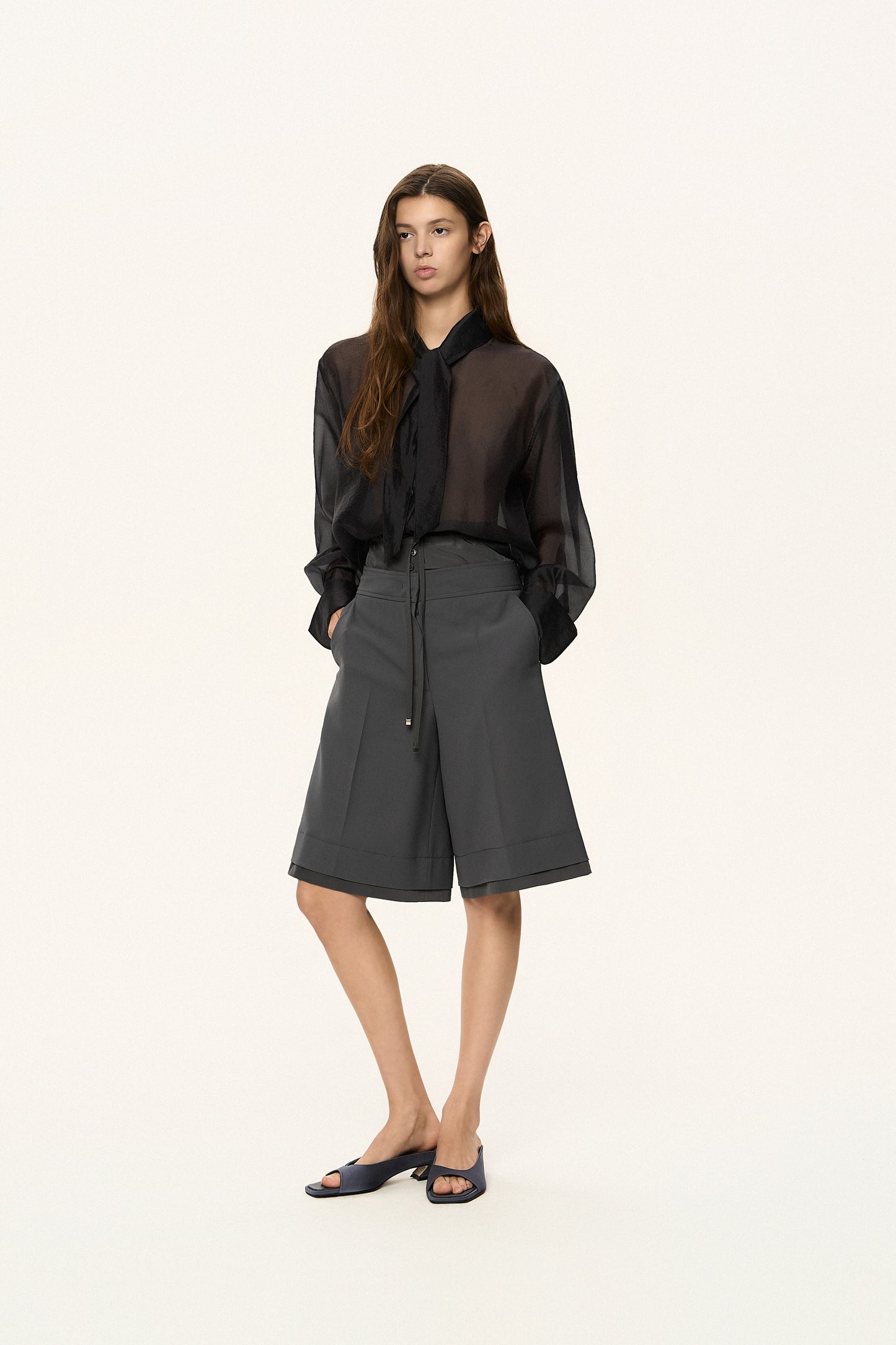 Sheer Scarf-Tie Blouse