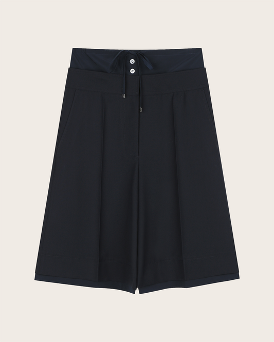 Layered-Waist Drawstring Shorts