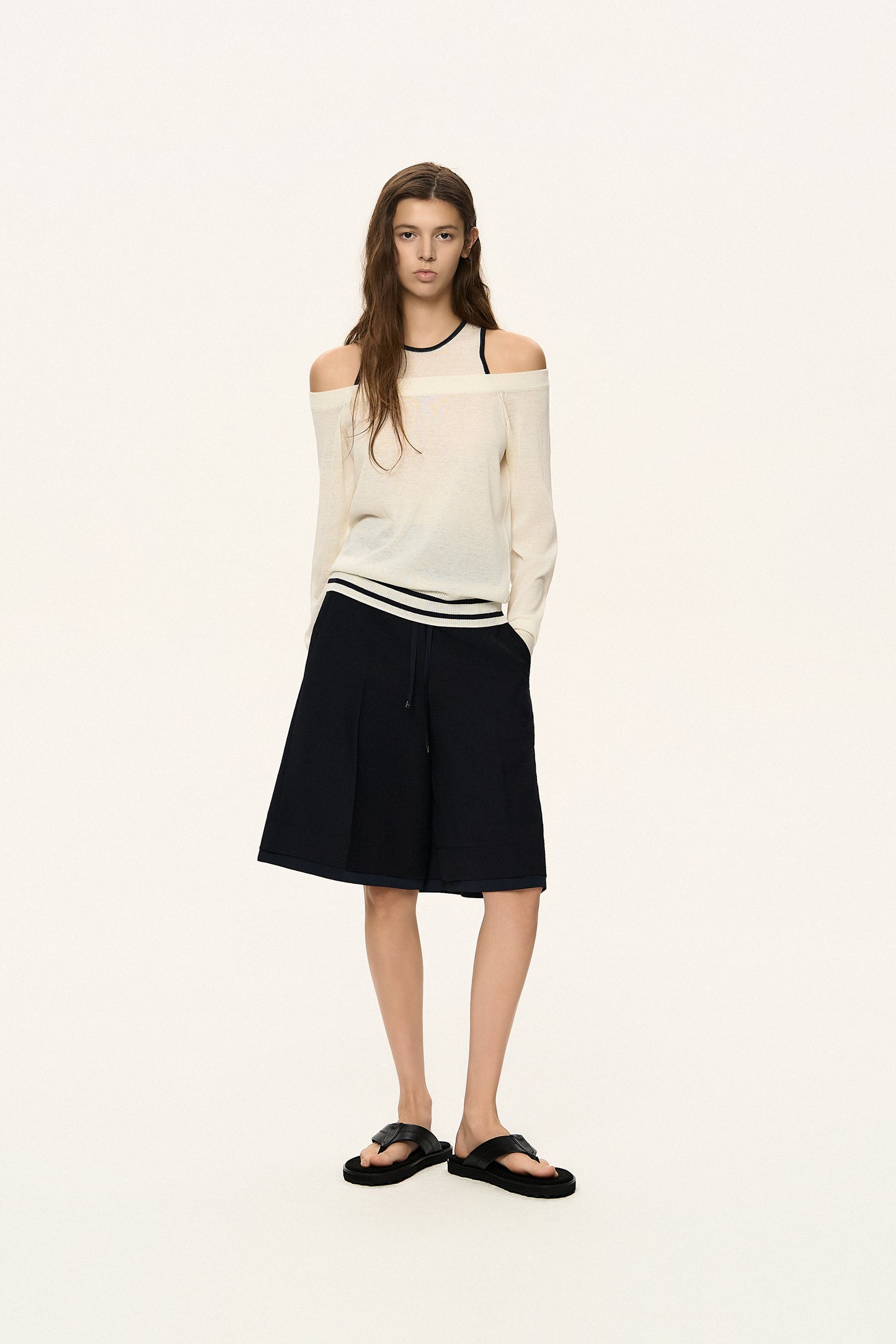 Layered-Waist Drawstring Shorts