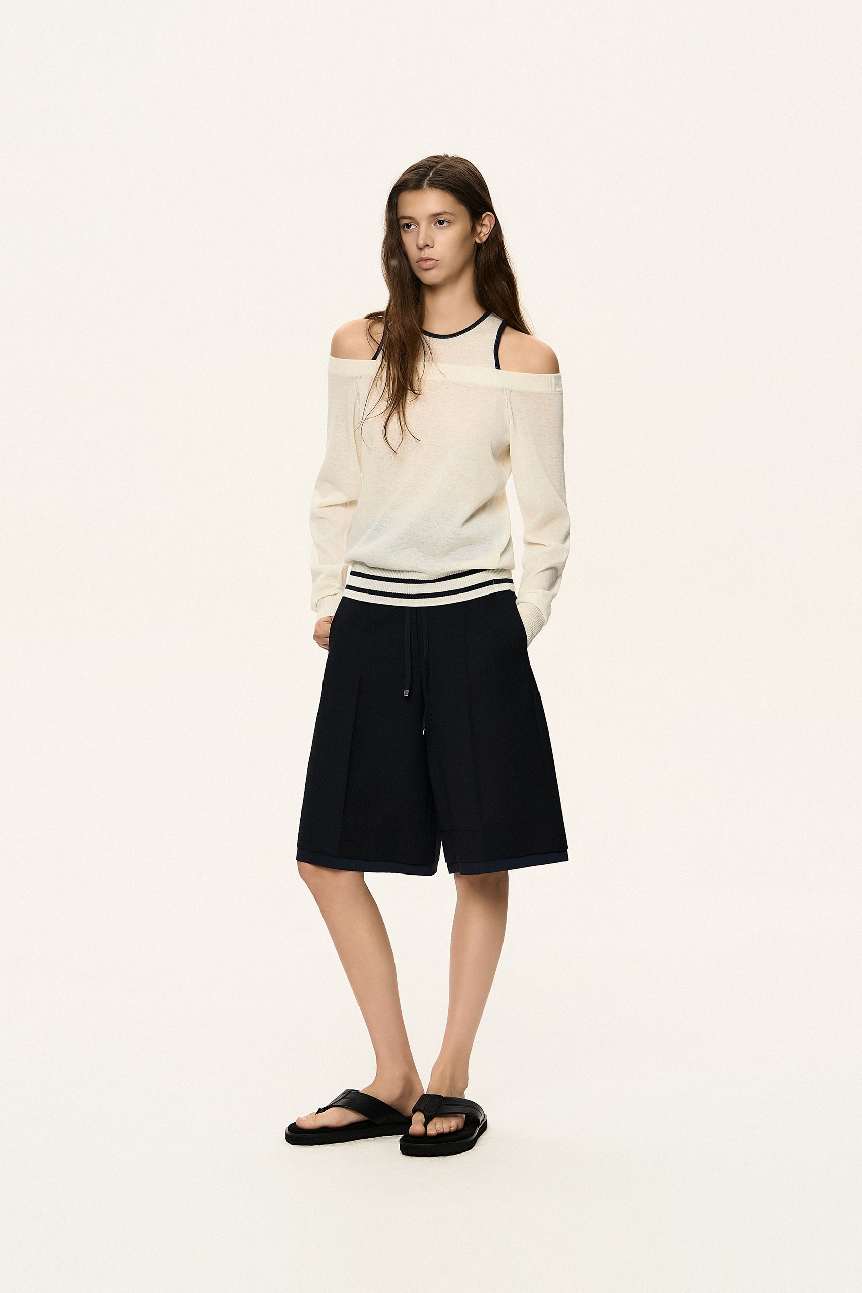 Layered-Waist Drawstring Shorts