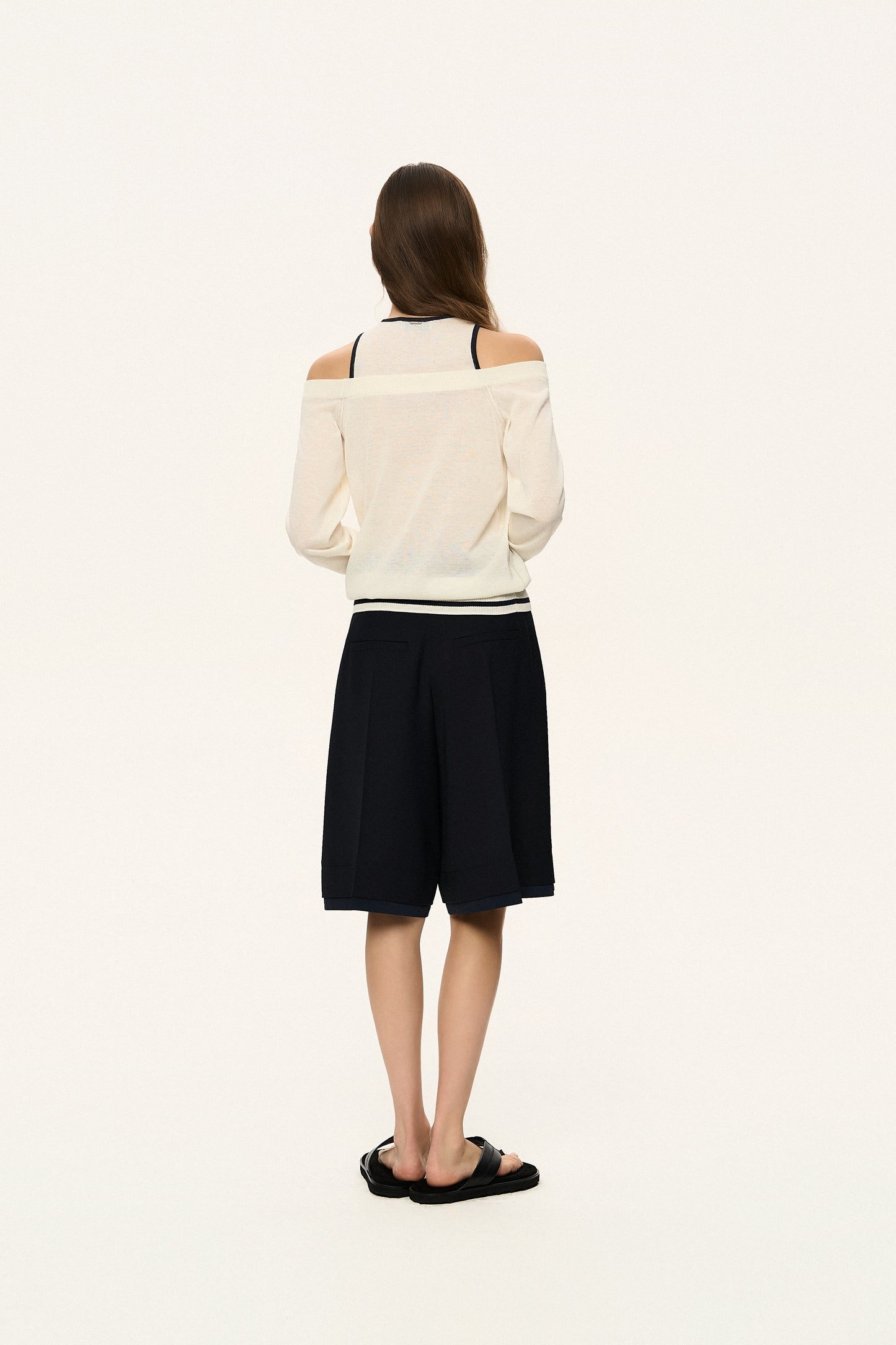 Layered-Waist Drawstring Shorts