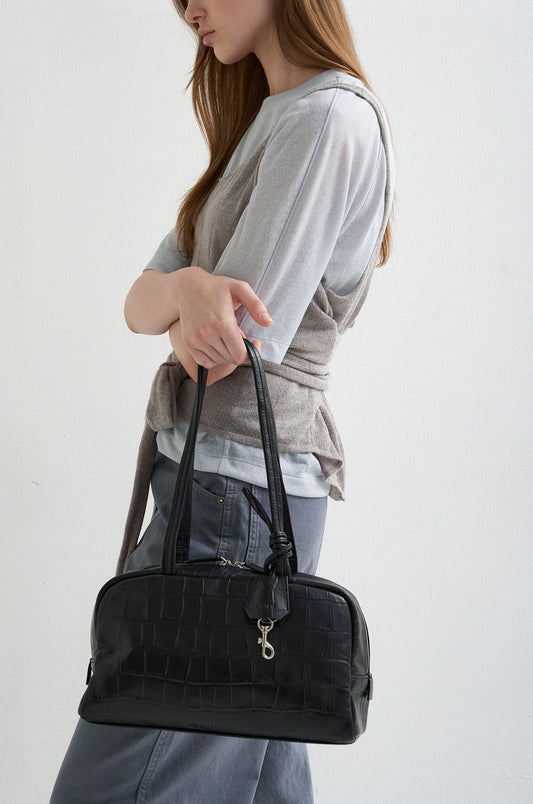 CROC-EMBOSSED LEATHER SHOULDER BAG
