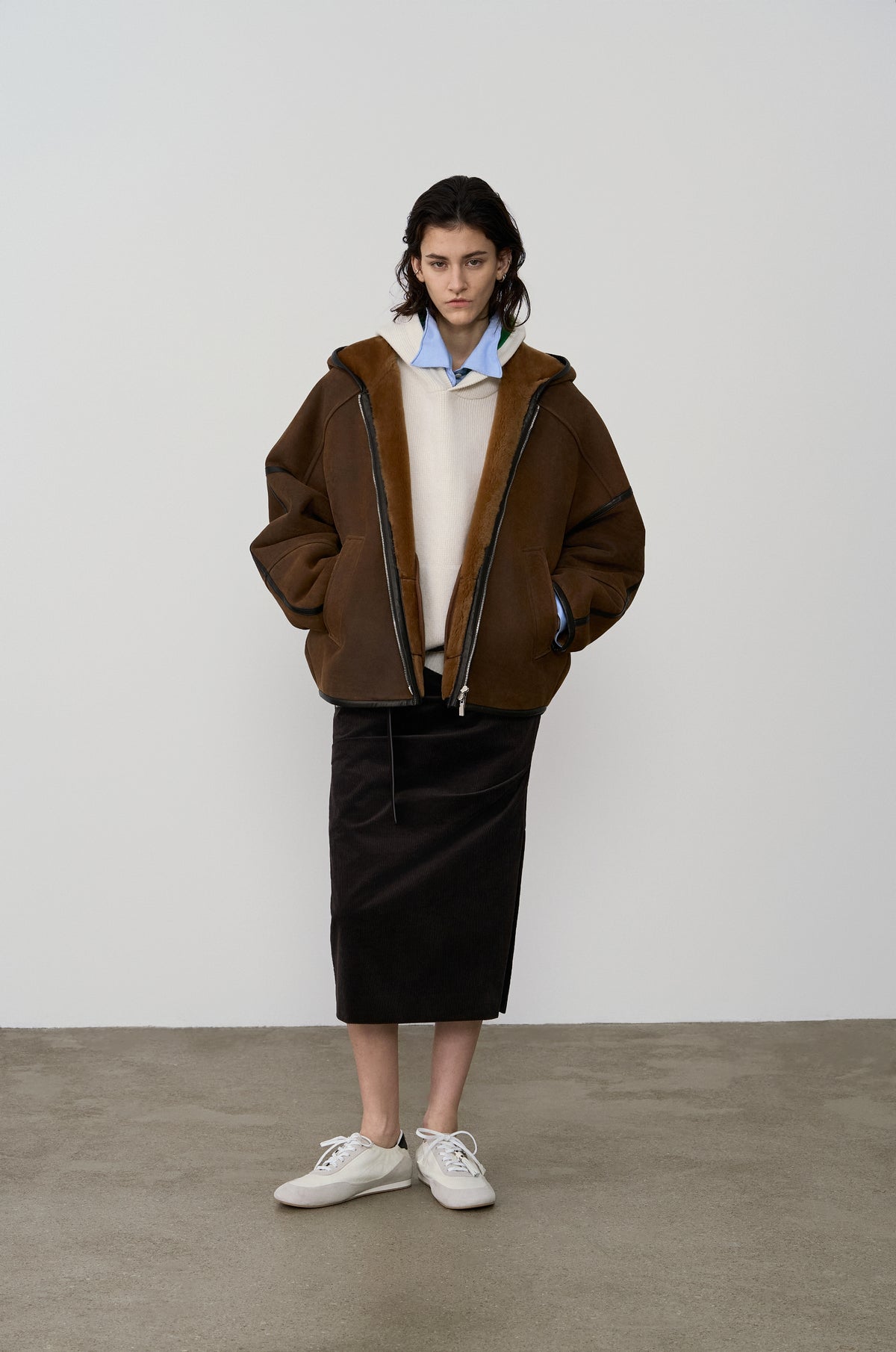 LAMBSKIN SHEARLING HOODED JUMPER