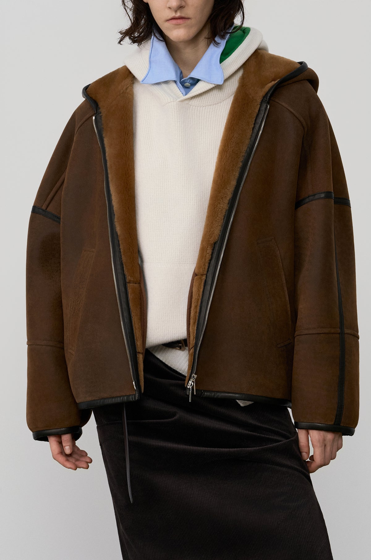 LAMBSKIN SHEARLING HOODED JUMPER