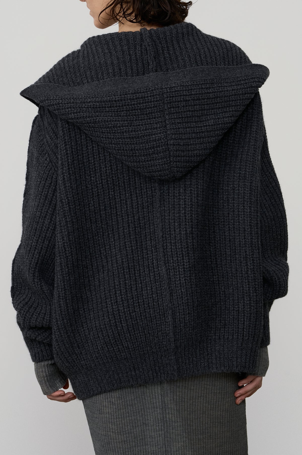 SHAWL COLLAR HOODED OVERSIZE KNIT JUMPER