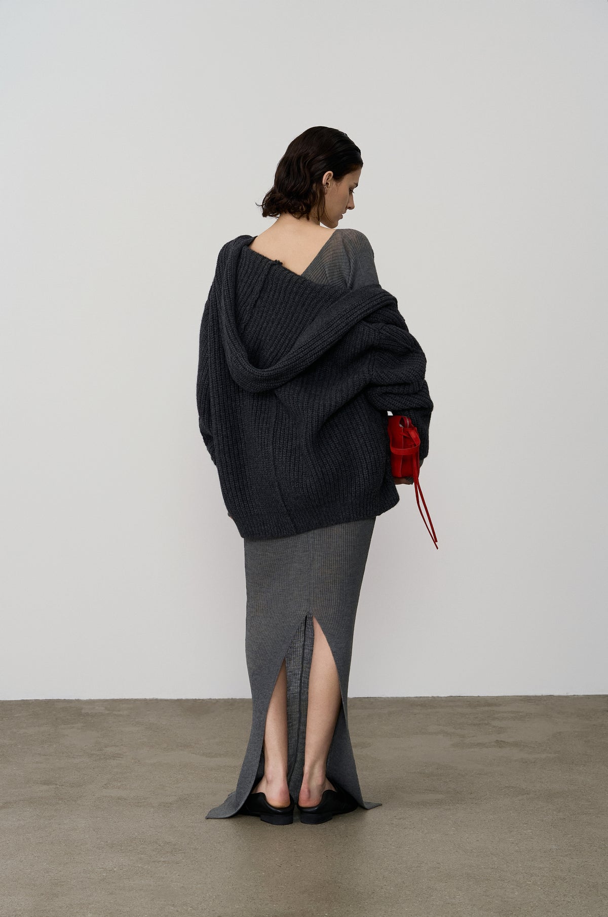 SHAWL COLLAR HOODED OVERSIZE KNIT JUMPER