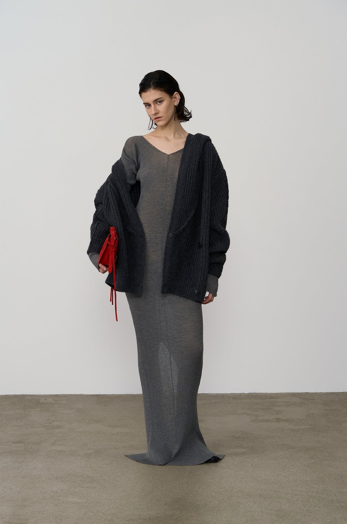 SHAWL COLLAR HOODED OVERSIZE KNIT JUMPER