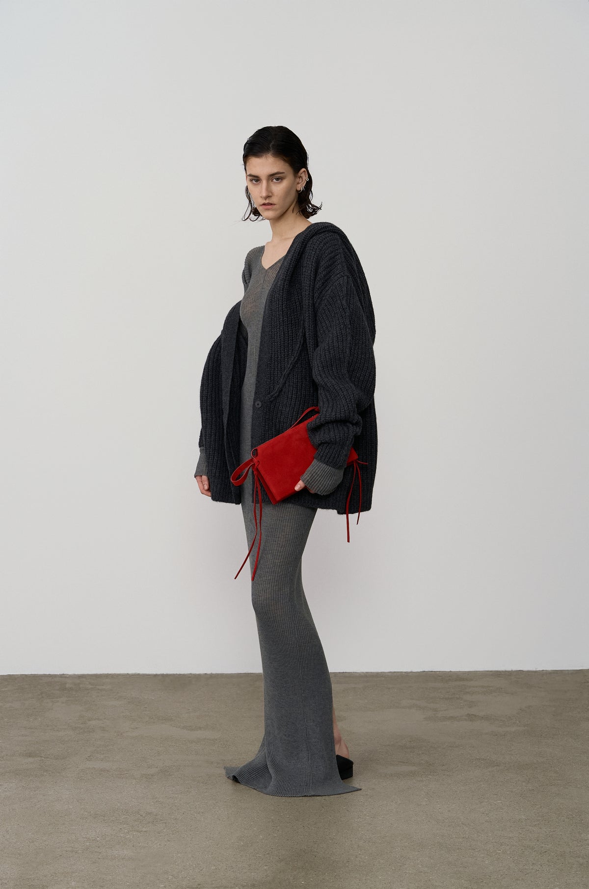 SHAWL COLLAR HOODED OVERSIZE KNIT JUMPER