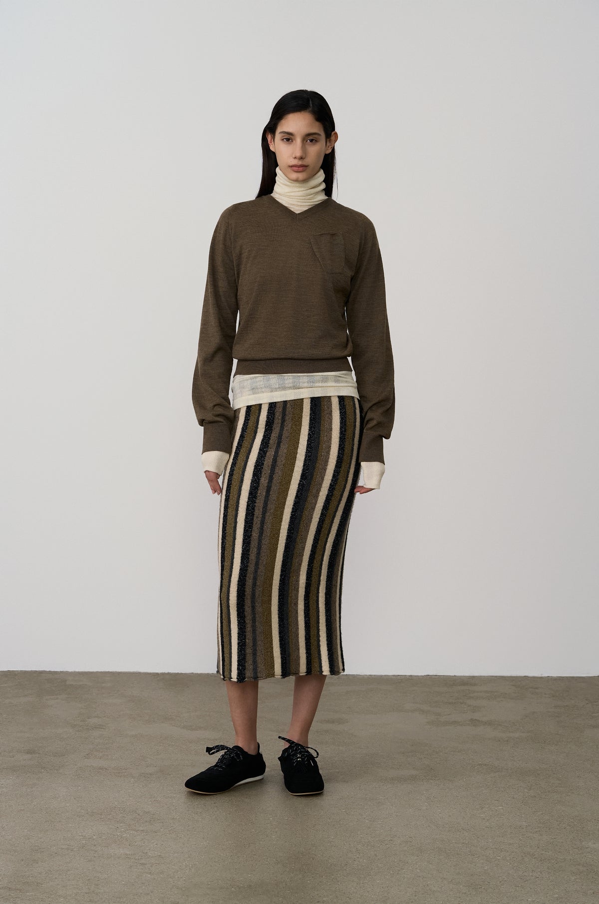MULTI YARN STRIPED KNIT SKIRT