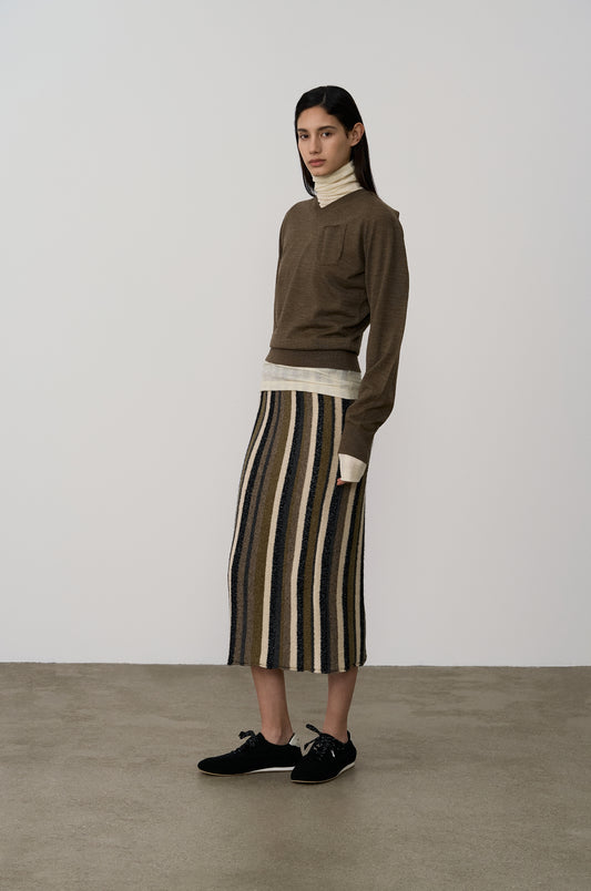 MULTI YARN STRIPED KNIT SKIRT