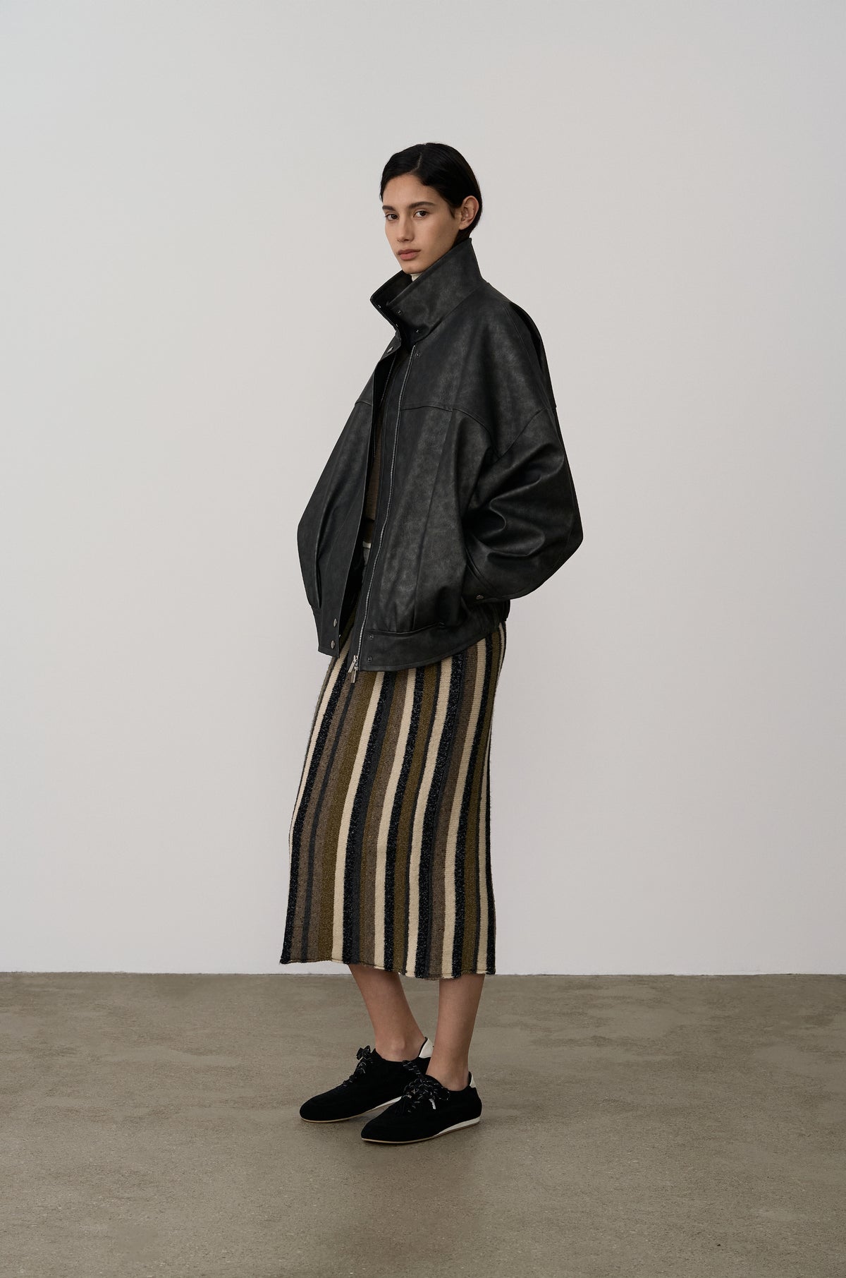 MULTI YARN STRIPED KNIT SKIRT