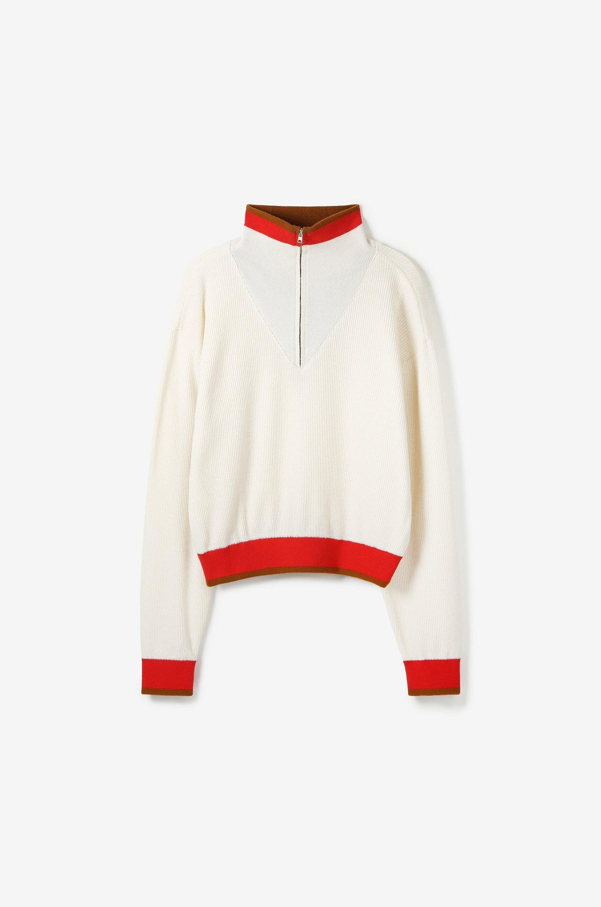 TWO TONE ZIP-UP KNIT TOP