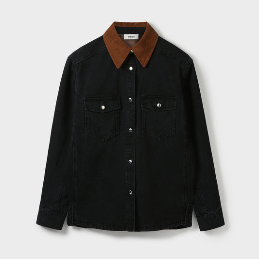 CORDUROY-COLLAR CONTRAST DENIM JACKET