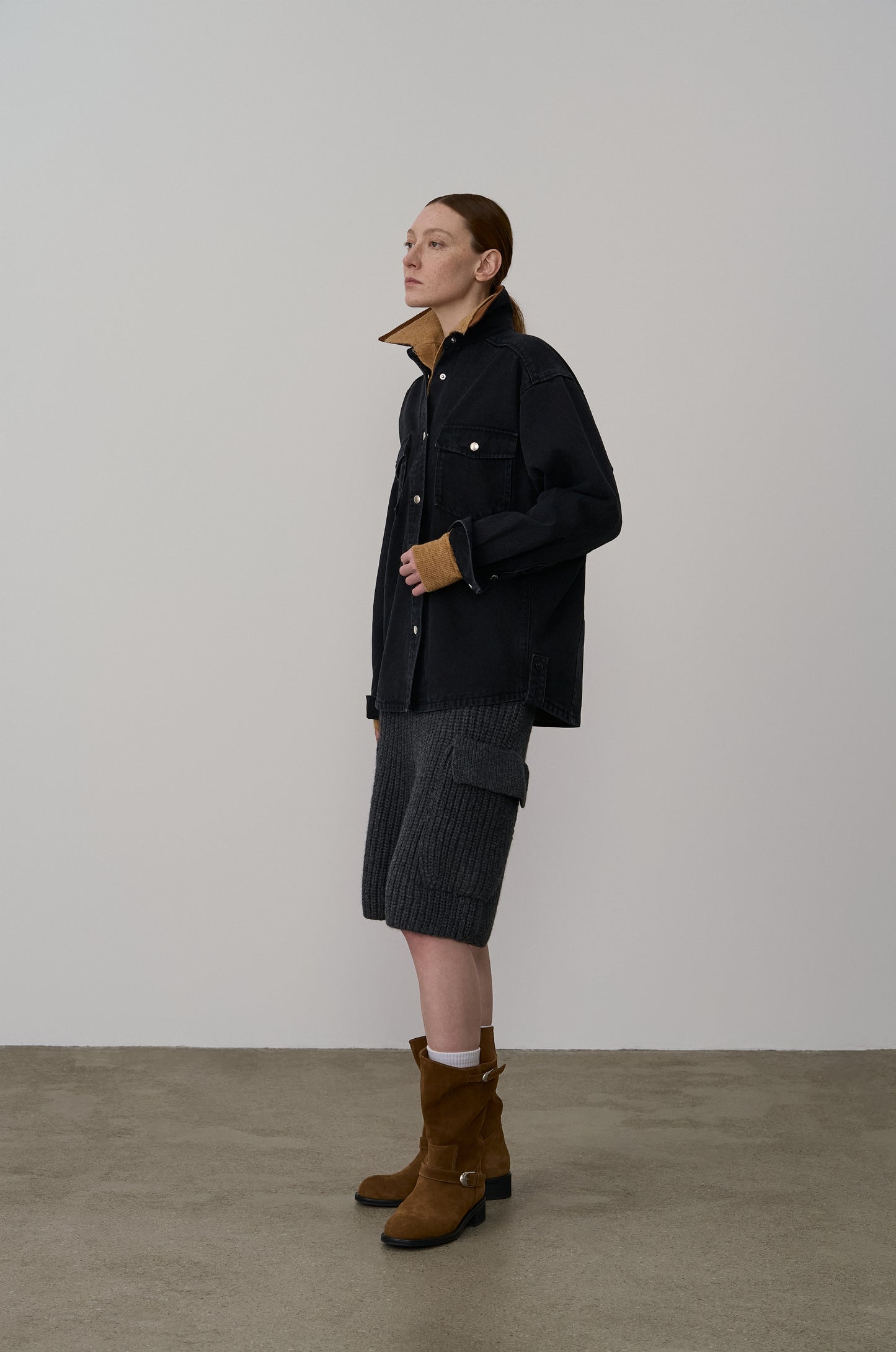 CORDUROY-COLLAR CONTRAST DENIM JACKET