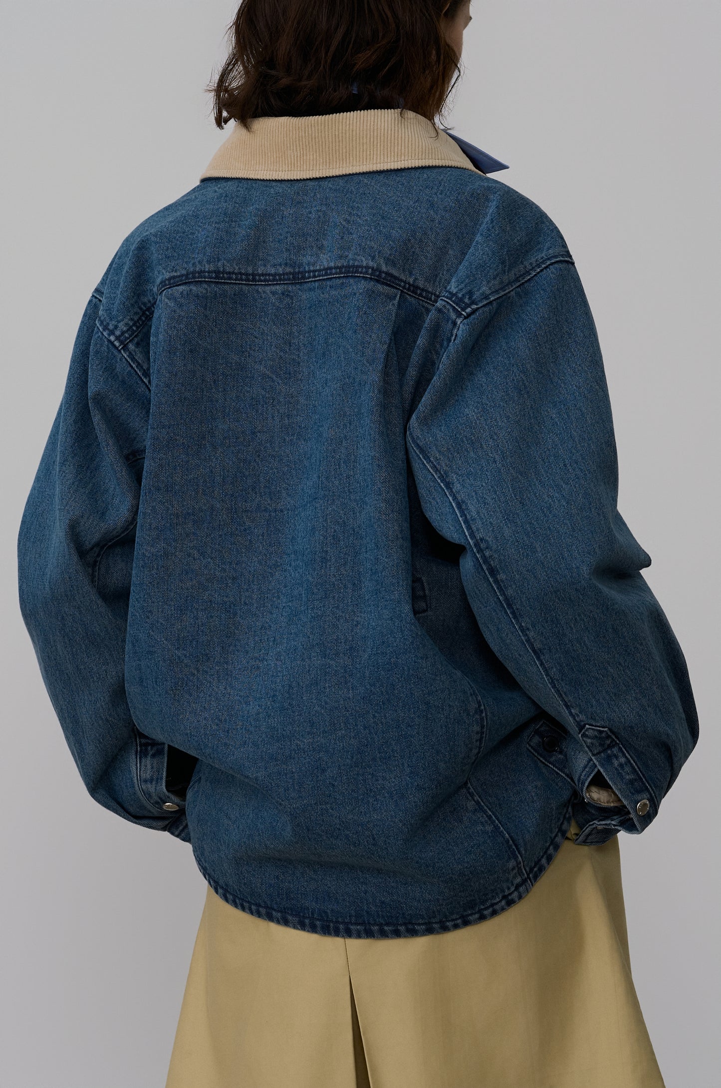 CORDUROY-COLLAR CONTRAST DENIM JACKET