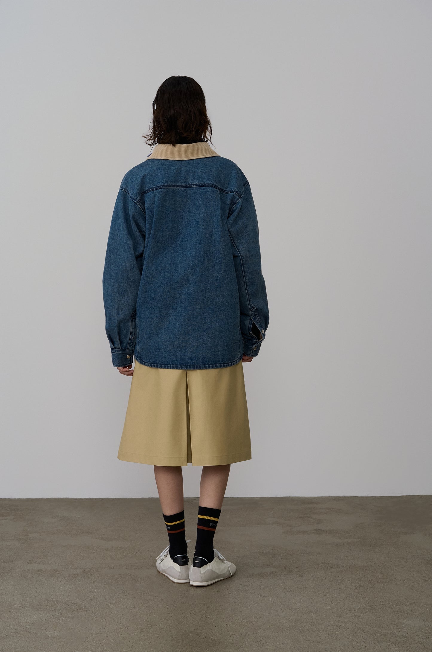 CORDUROY-COLLAR CONTRAST DENIM JACKET