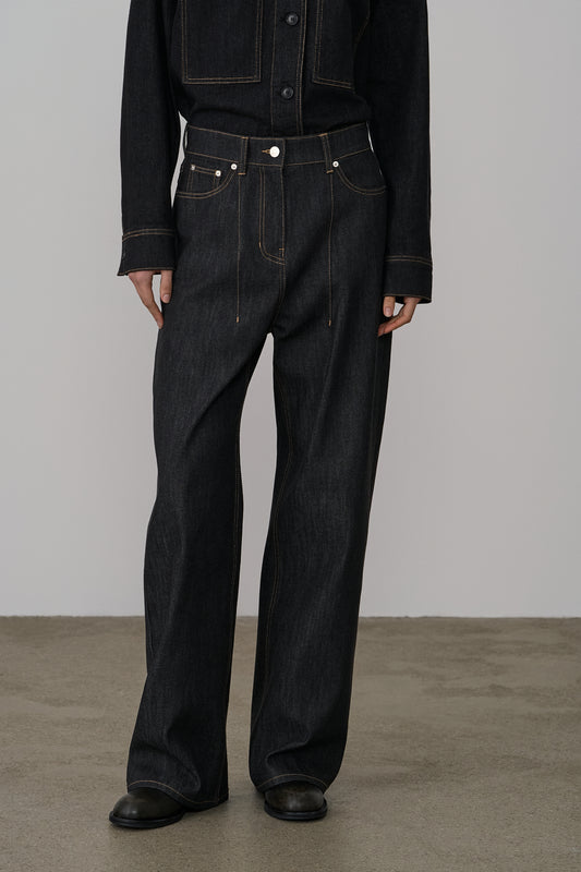 STRUCTURED O-LINE RAW DENIM PANTS
