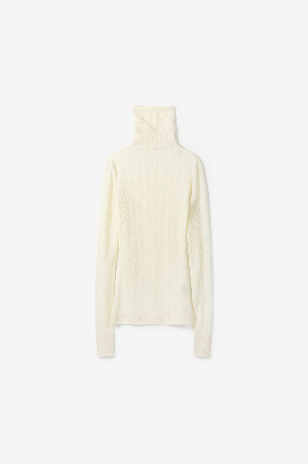 SUBTLE STRIPED WOOL JERSEY HIGH-NECK TOP