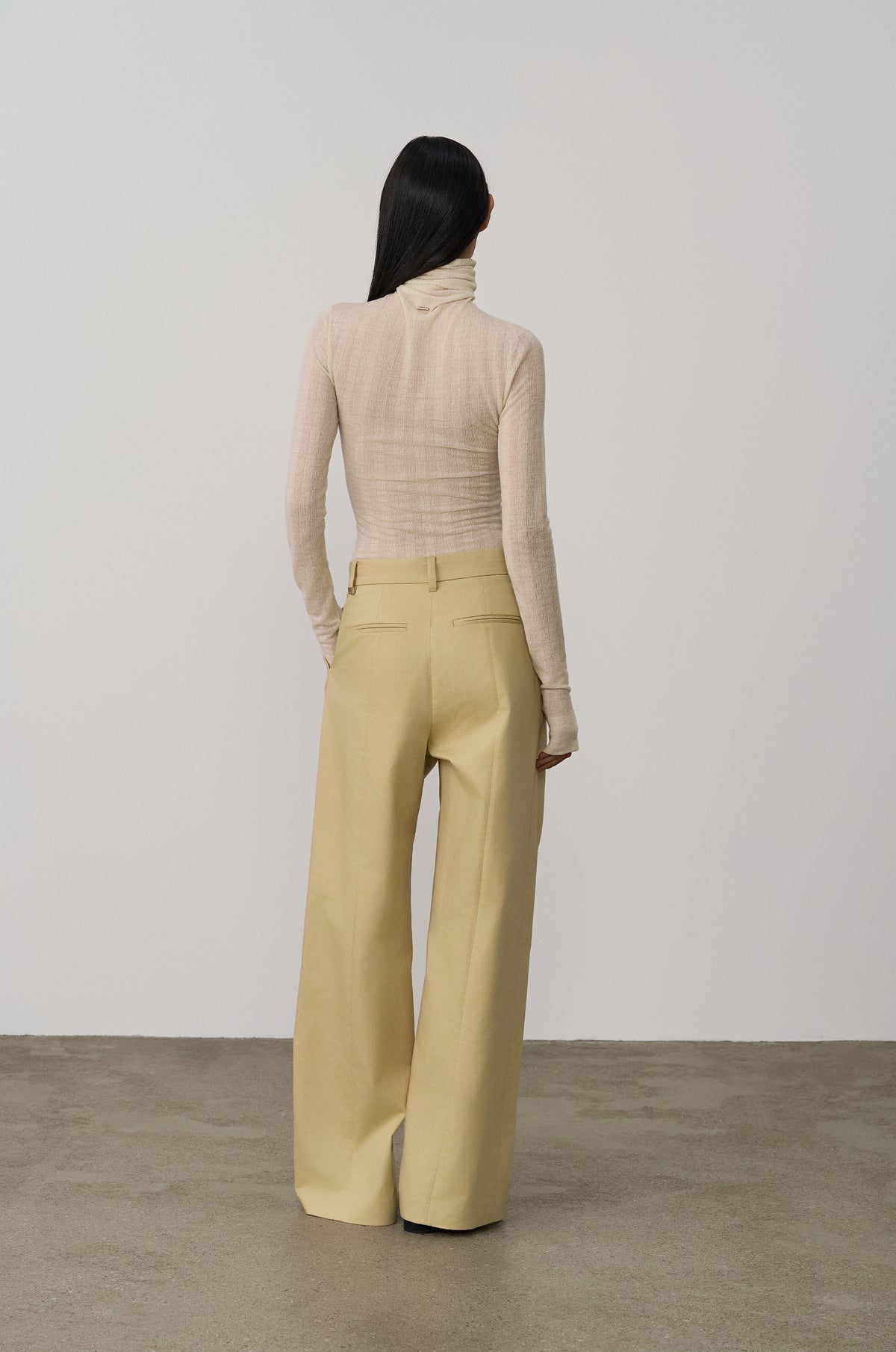 SUBTLE STRIPED WOOL JERSEY HIGH-NECK TOP