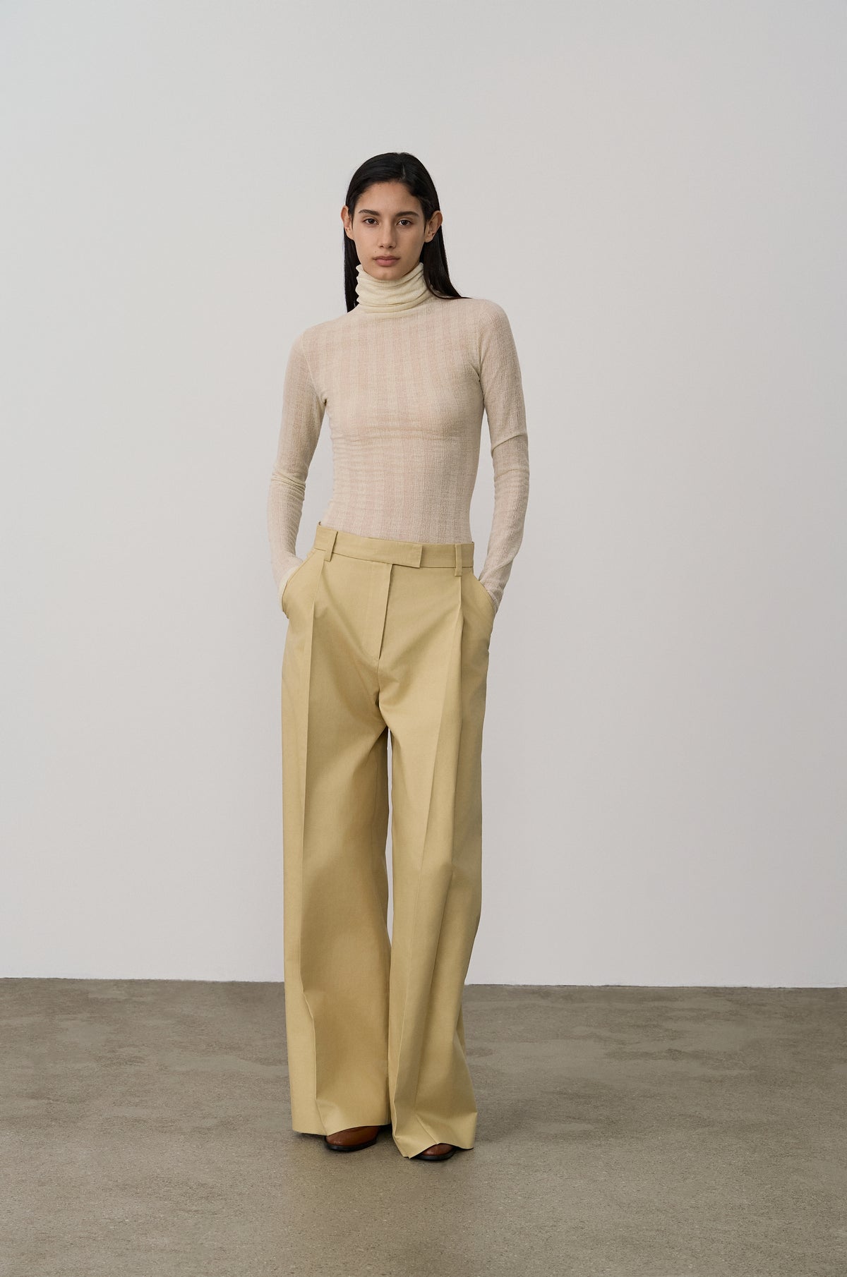 SUBTLE STRIPED WOOL JERSEY HIGH-NECK TOP
