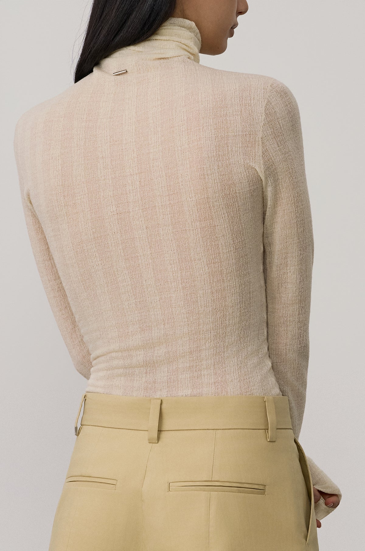 SUBTLE STRIPED WOOL JERSEY HIGH-NECK TOP