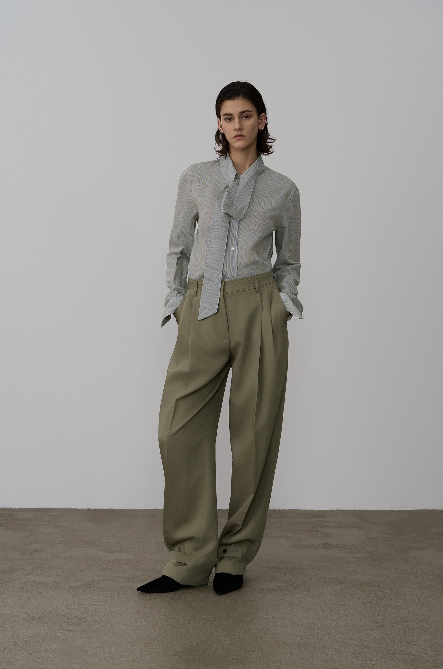 ASYMMETRIC NECKLINE DRAPED BLOUSE