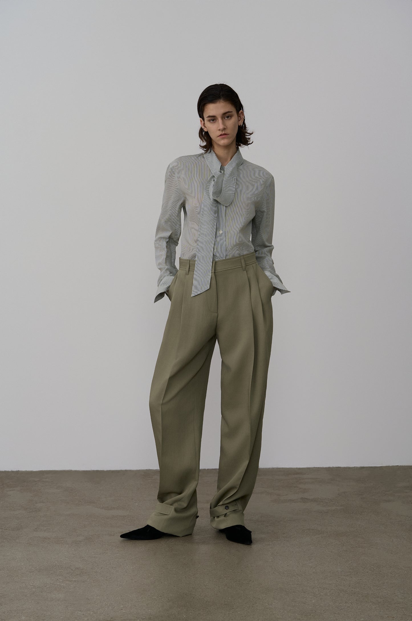 ASYMMETRIC NECKLINE DRAPED BLOUSE