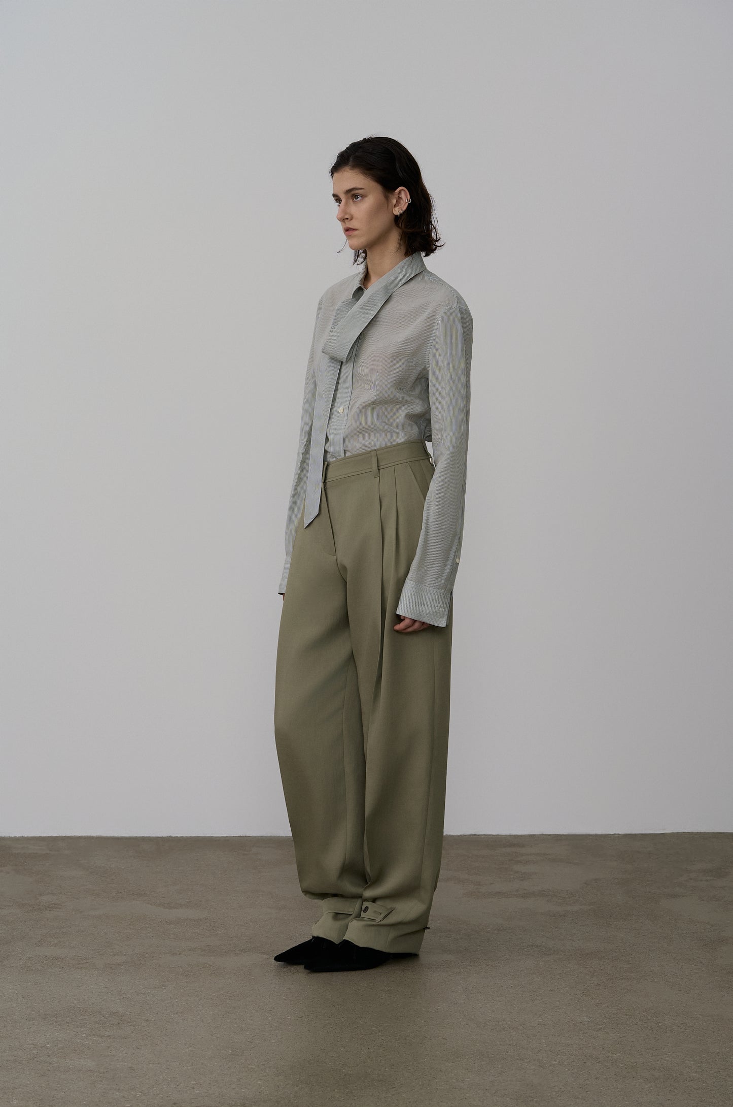 ASYMMETRIC NECKLINE DRAPED BLOUSE